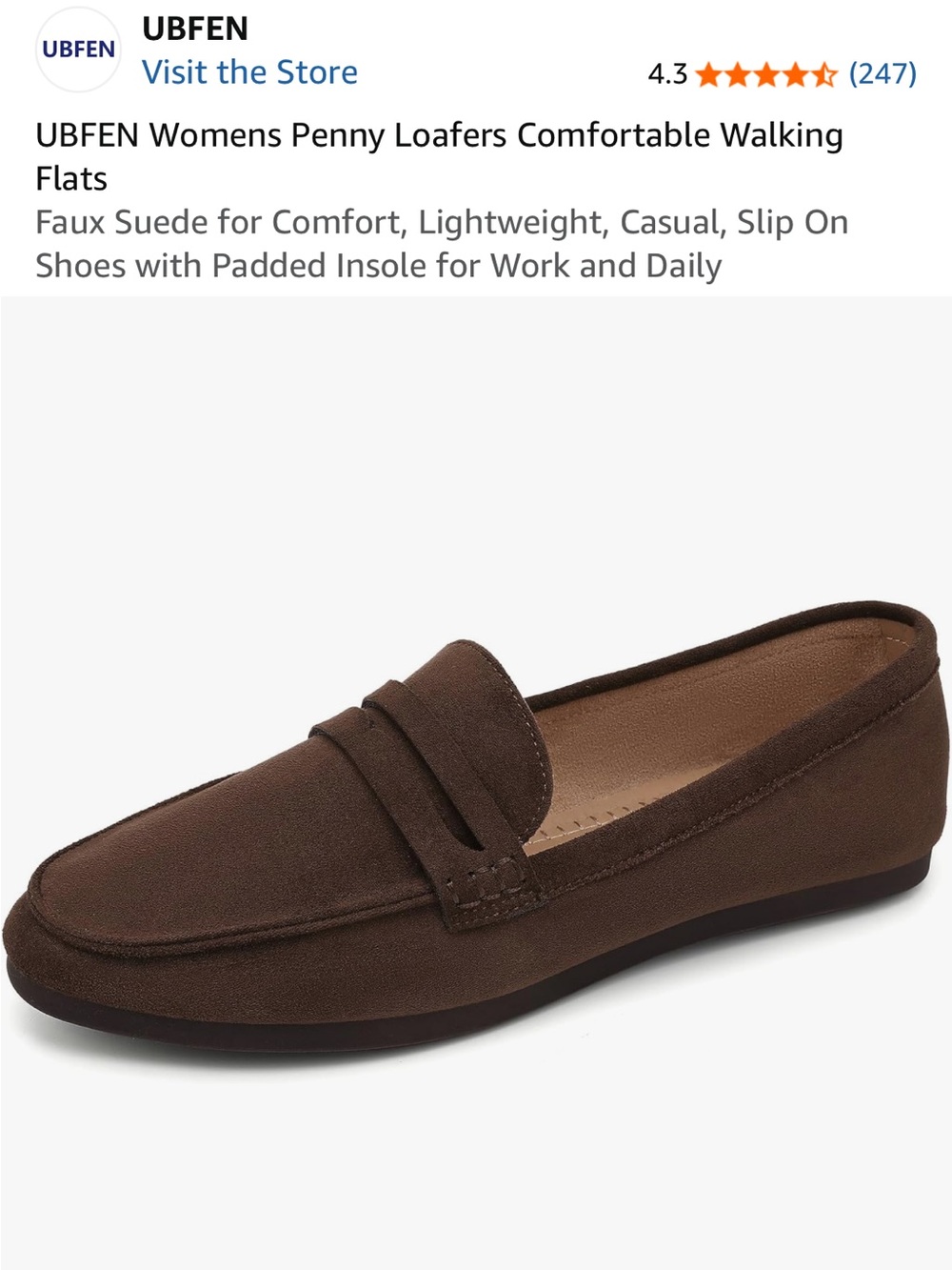 Women's Penny Loafers in Brown - Comfortable Faux Suede Flats
